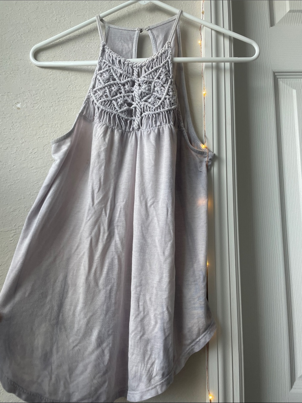 American Eagle Outfitters Light Gray Crochet Halter Tank Top